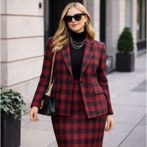 VTG Irish Alpaca Wool Old Money Blazer Skirt Sz16 Preppy Clueless Pink Plaid